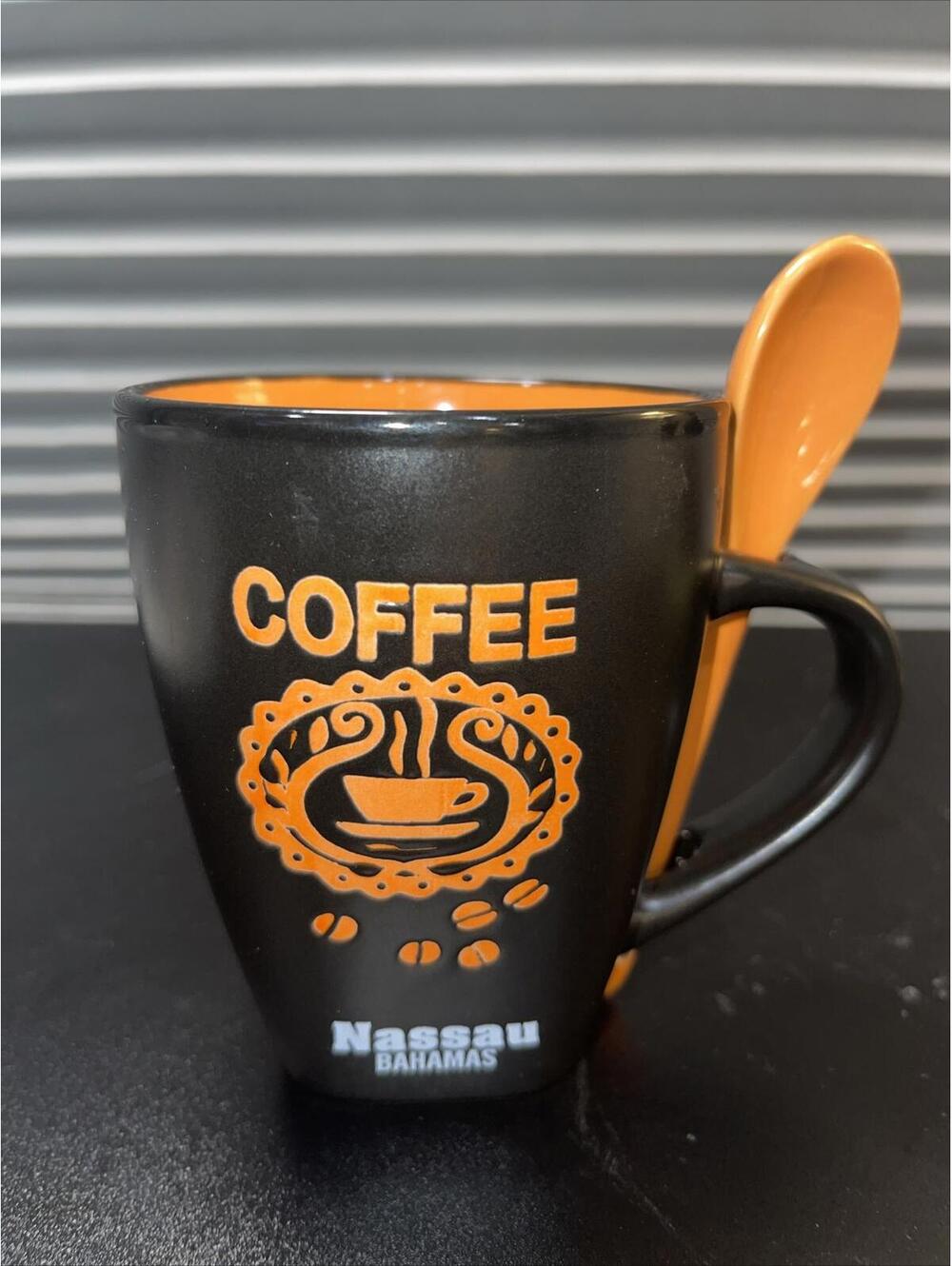 Black/Orange Nassau Bahamas Coffee Mug And Spoon
